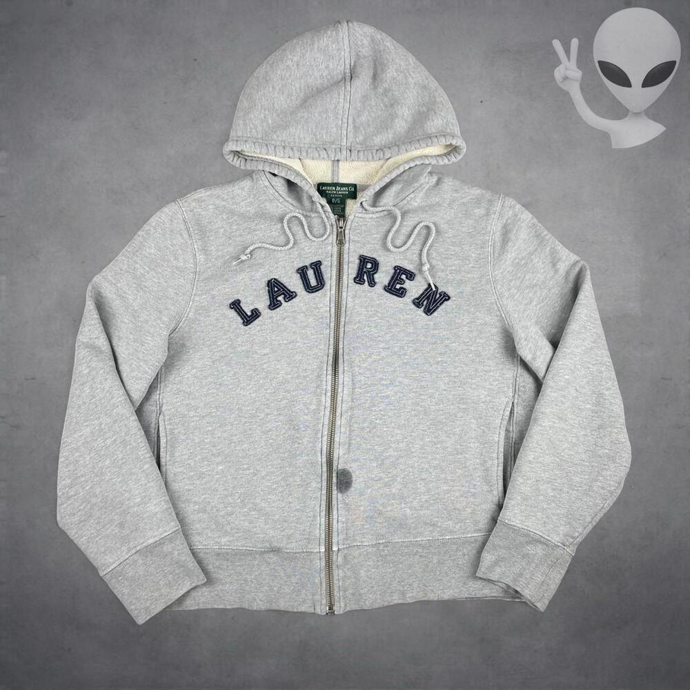 Lauren Jeans Co Ralph Lauren Gray Spellout Zip Up Hoodie Women Petite Small P/S